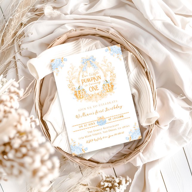 Pumpkin Toile Wappen Elegante Junge 1. Geburtstag Einladung (Von Creator hochgeladen)