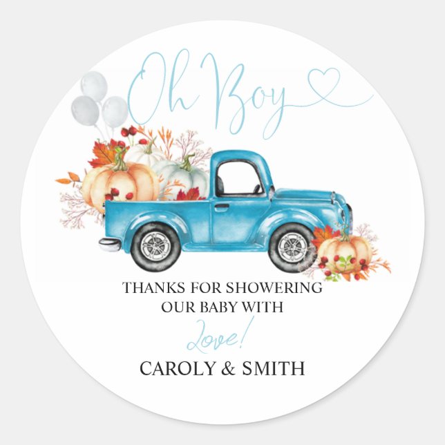 Pumpkin Truck Baby Shower Classic Round Sticker (Vorderseite)