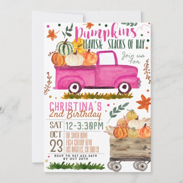 Pumpkin Truck Birthday Einladung (Vorderseite)