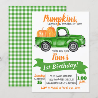 Pumpkin Truck Birthday Einladung - Grüner LKW