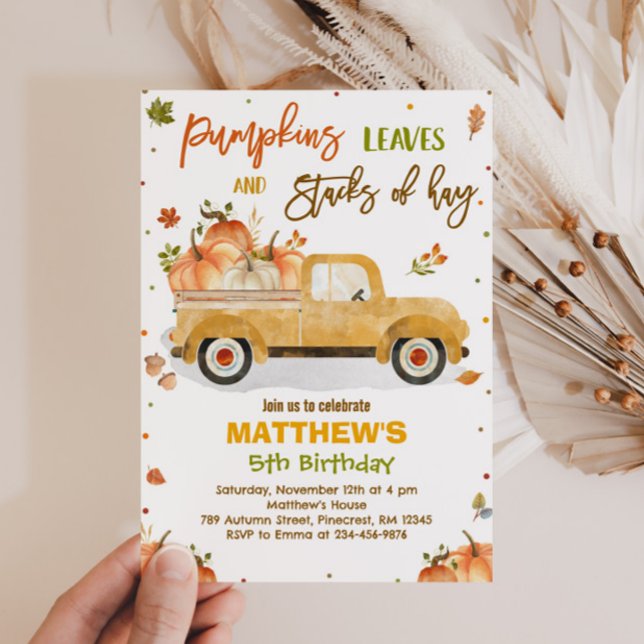 Pumpkin Truck Birthday Party Fall Pumpkin Birthday Einladung (Von Creator hochgeladen)