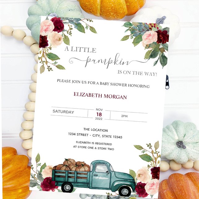 Pumpkin Truck Burgundy Rose Kinderdusche Einladung (Von Creator hochgeladen)