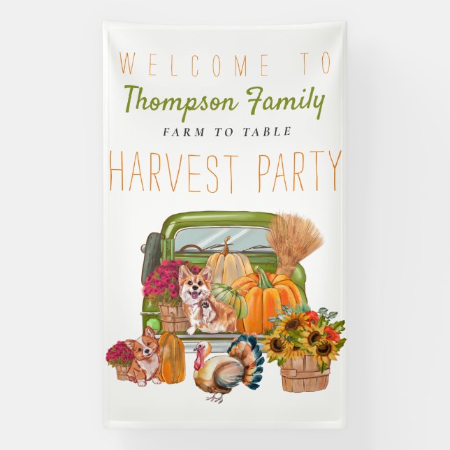 Pumpkin Truck Fall Harvest Party Erntedank Banner (Vertikal)