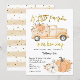 Pumpkin Truck Floral Girl Babydusche Einladung