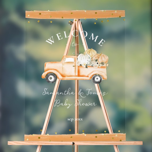 Pumpkin Truck Modernes Fall Baby Dusche Acrylschild (Neutral)