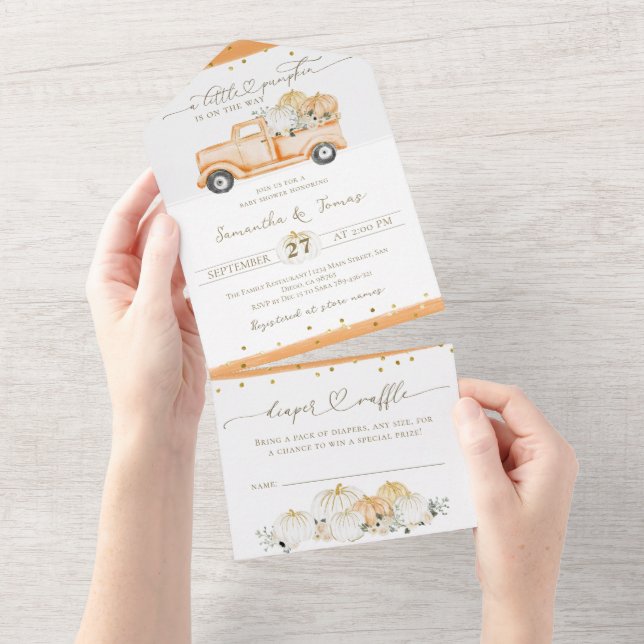 Pumpkin Truck Modernes Fall Baby Dusche All In One Einladung (Abreißen)