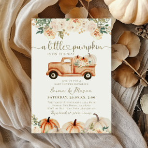 Pumpkin Truck Orange Fall Neutral Baby Dusche Einladung