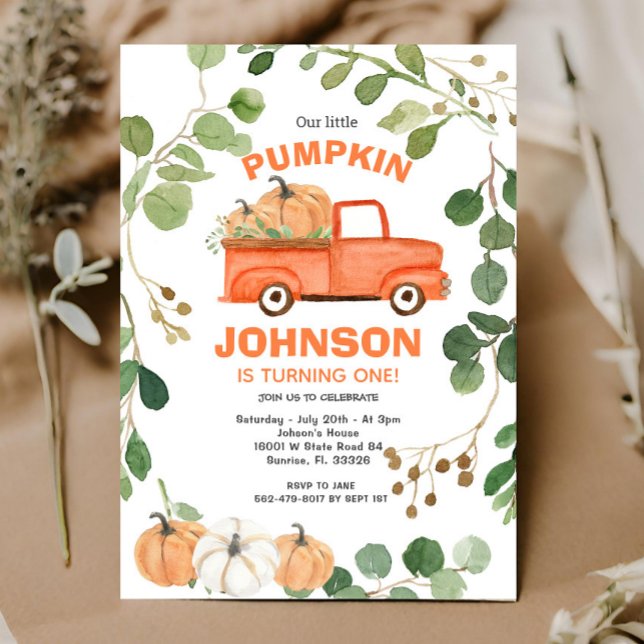 Pumpkin Truck Party Fall Pumpkin Birthday Einladung (Von Creator hochgeladen)