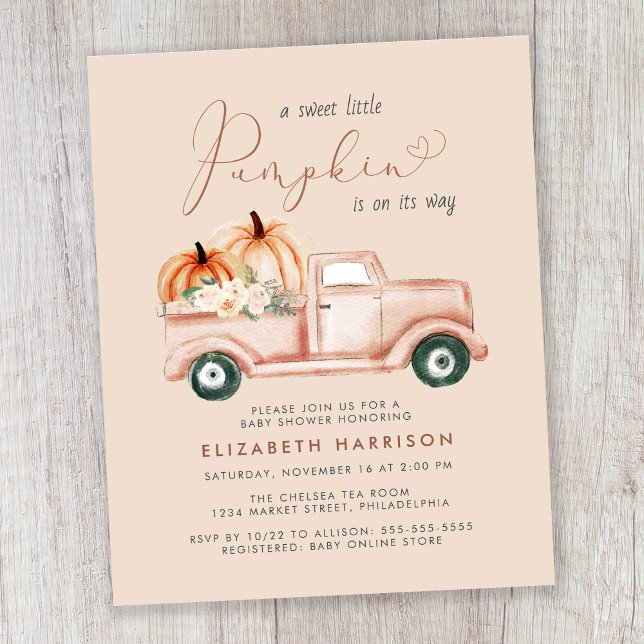 Pumpkin Truck Watercolor Kinderdusche Einladung (Von Creator hochgeladen)