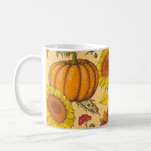 Pumpkin und Ahorn Blätter Muster. Kaffeetasse