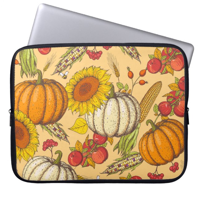 Pumpkin und Ahorn Blätter Muster. Laptopschutzhülle (Vorderseite)
