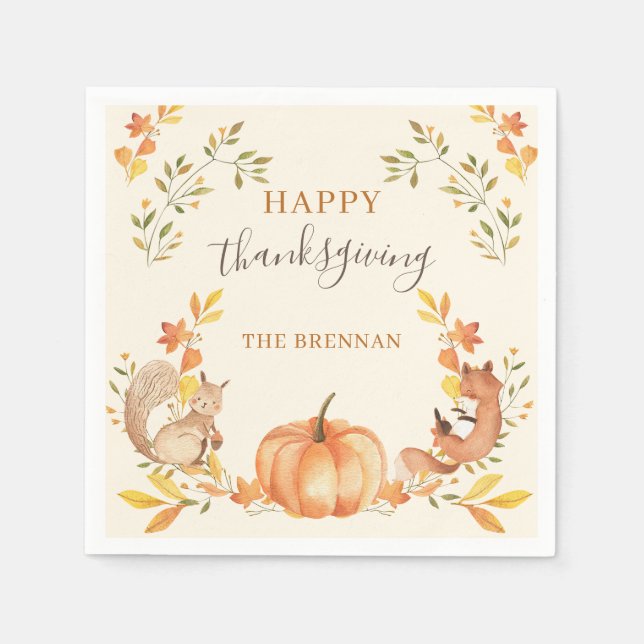 Pumpkin und Blätter Erntedank Dinner Napkins Serviette (Vorderseite)