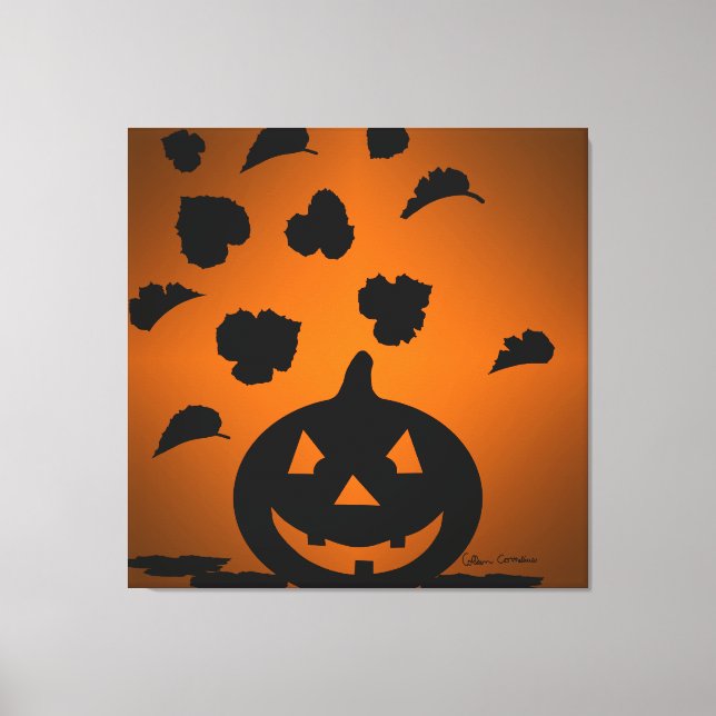 Pumpkin und Blätter Silhouette Leinwanddruck (Vorderseite)