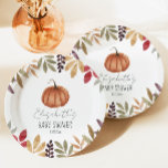 Pumpkin und Herbstleaves Babydusche Pappteller<br><div class="desc">Teller zum Herbst Wasserfarbenkürbis Babydusche.</div>