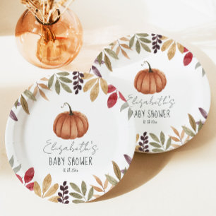 Pumpkin und Herbstleaves Babydusche Pappteller