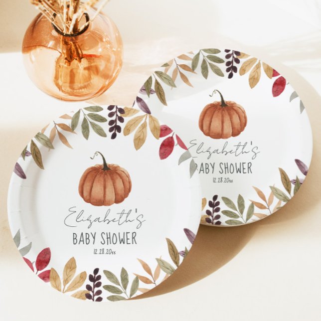 Pumpkin und Herbstleaves Babydusche Pappteller (Von Creator hochgeladen)