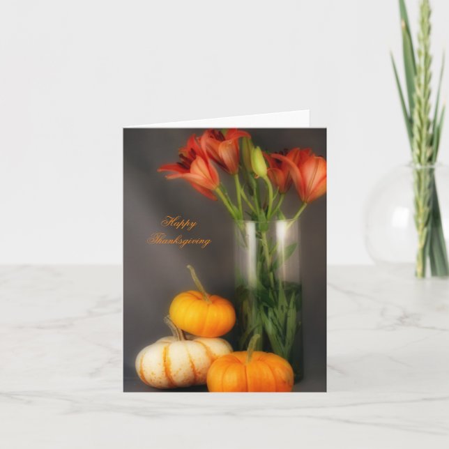 Pumpkin und Lilies Happy Thanksgiving Karte (Vorderseite)