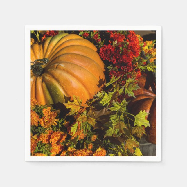 Pumpkin- und Mum-Arrangement Serviette (Vorderseite)
