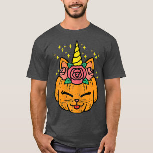 Pumpkin Unicorn Kat Niedlich Halloween Kostümmädch T-Shirt