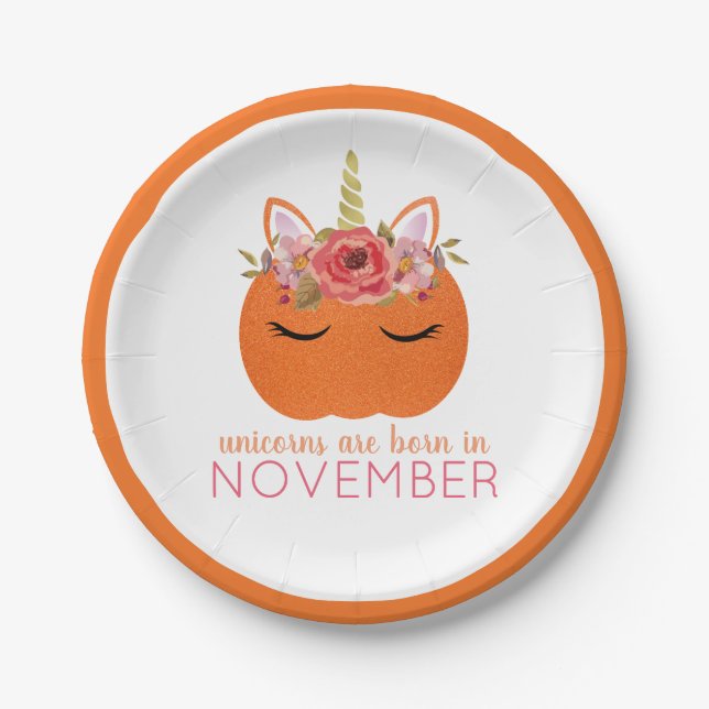 Pumpkin Unicorn sind geboren im November Geburtsta Pappteller (Vorderseite)