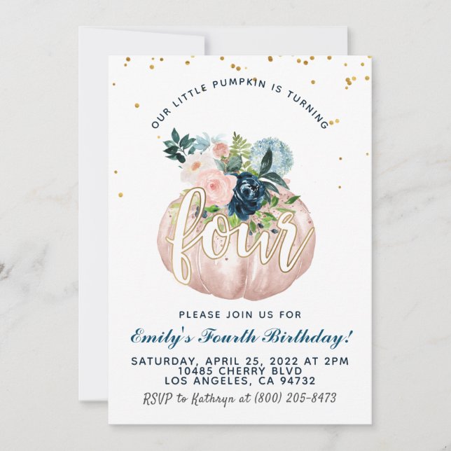 Pumpkin Vierten Geburtstag Einladung (Vorderseite)