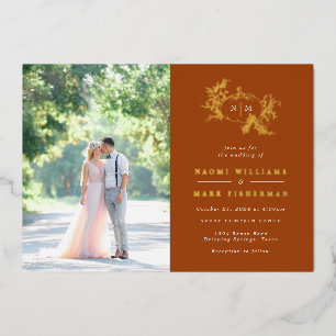 Pumpkin Vines Monogram Wedding Foil Einladung