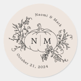 Pumpkin Vines Monogram Wedding Runder Aufkleber