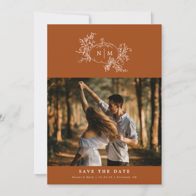 Pumpkin Vines Monogram Wedding Save The Date (Vorderseite)