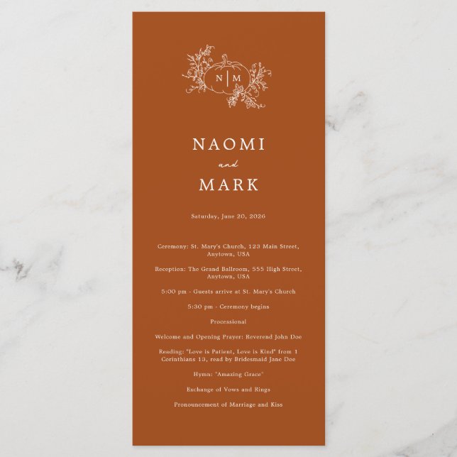 Pumpkin Vines Wedding Program Programm (Vorderseite)