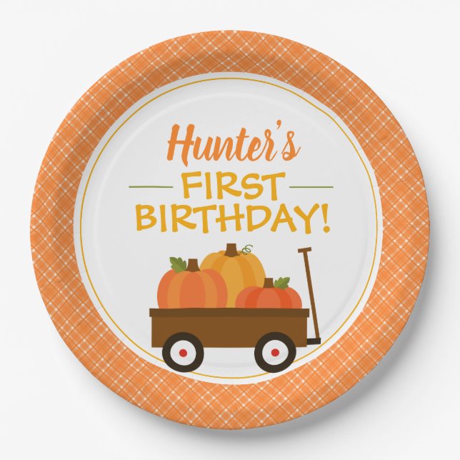 Pumpkin Wagon Fall Birthday Party Pappteller (Vorderseite)