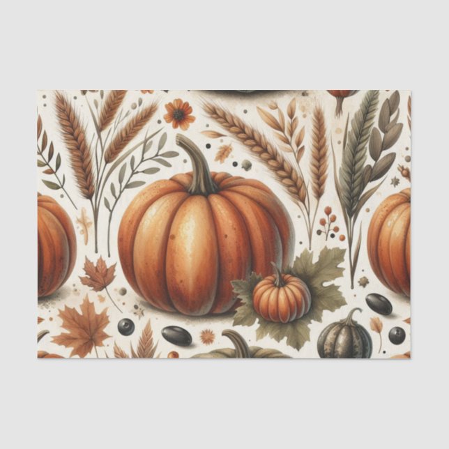 Pumpkin Wasserfarbe Herbstmuster für Herbst Seidenpapier (Vorderseite)