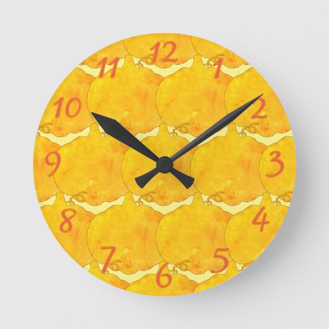 Pumpkin Wasserfarben-Mustermalerei Runde Wanduhr (Vorderseite)