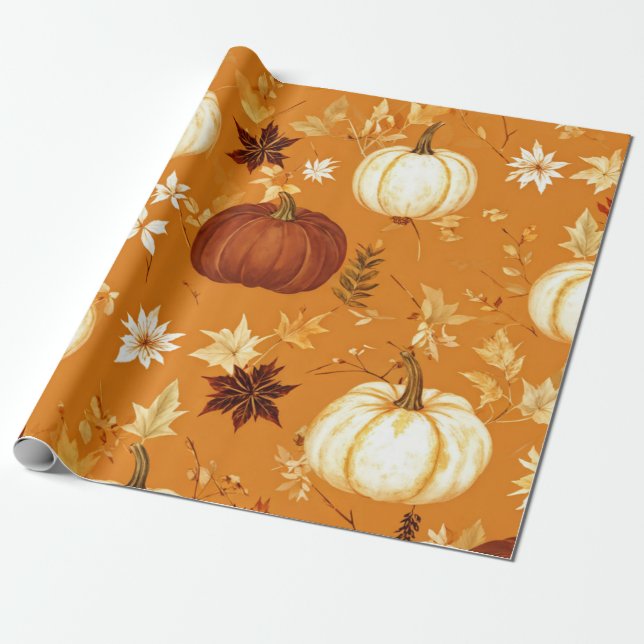 Pumpkin Wasserfarbfall & Herbst Erntedank Geschenkpapier (Ungerollt)