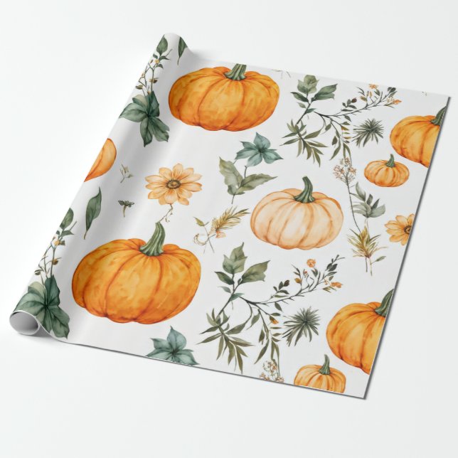 Pumpkin Wasserfarbfall & Herbst Erntedank Geschenkpapier (Ungerollt)