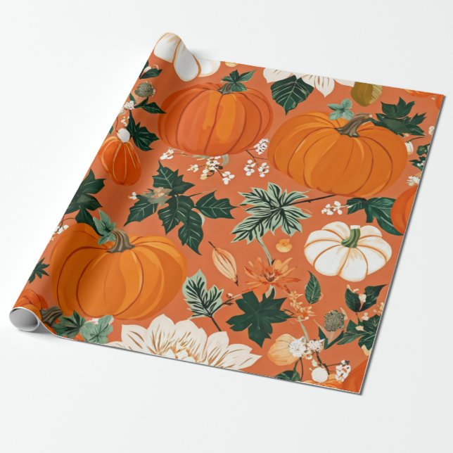 Pumpkin Wasserfarbfall & Herbst Erntedank Geschenkpapier (Ungerollt)