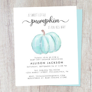 Pumpkin Watercolor Baby Boy Dusche Einladung