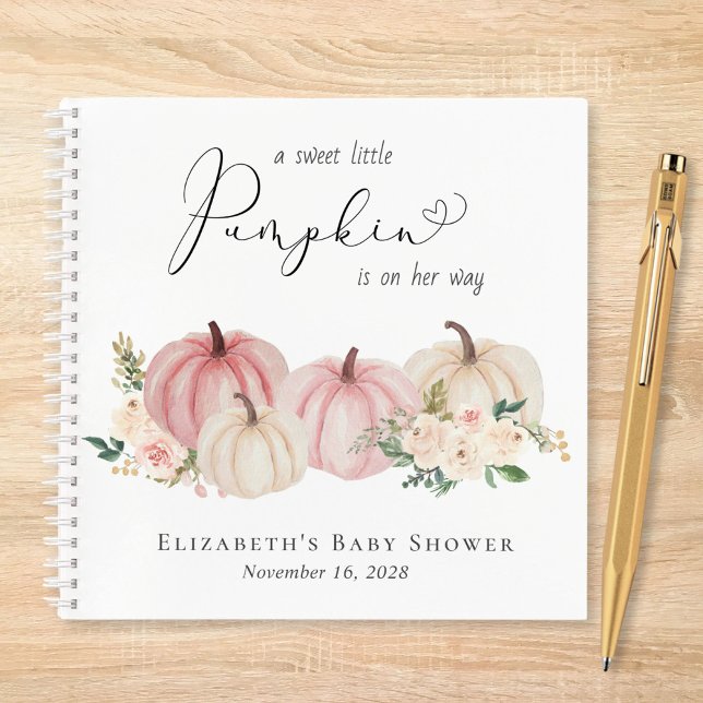 Pumpkin Watercolor Baby Girl Shower Gästebuch Notizbuch (Von Creator hochgeladen)