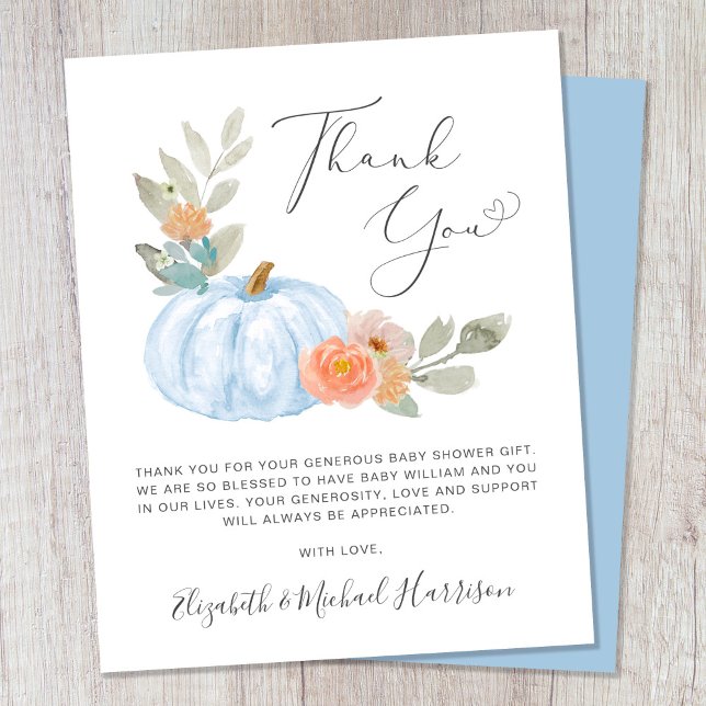Pumpkin Watercolor Babydusche Danke Karte (Celebrate your little pumpkin's arrival and let your loved ones know how much their support means)