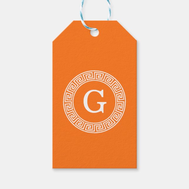 Pumpkin Welch griechischer Schlüsselrahmen erste M Geschenkanhänger (Vorderseite)