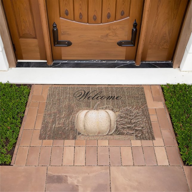 Pumpkin White Gold Metallic Elegante Fall Country Fußmatte (Außenbereich)