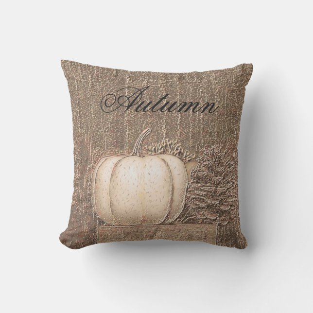 Pumpkin White Gold Metallic Elegante Fall Country Kissen (Vorderseite)