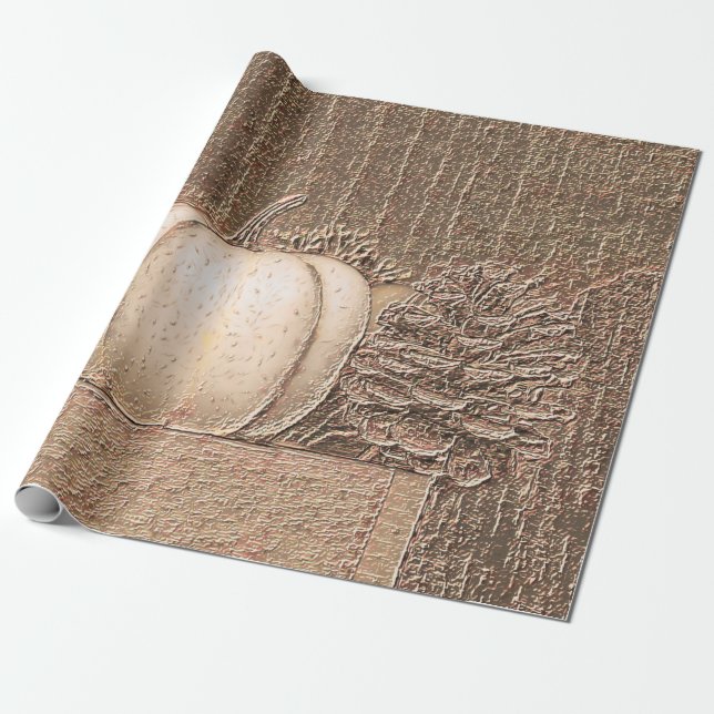 Pumpkin White Gold Metallic Elegante Fall Decoupag Geschenkpapier (Ungerollt)