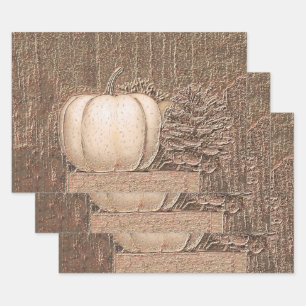 Pumpkin White Gold Metallic Elegante Fall Decoupag Geschenkpapier Set