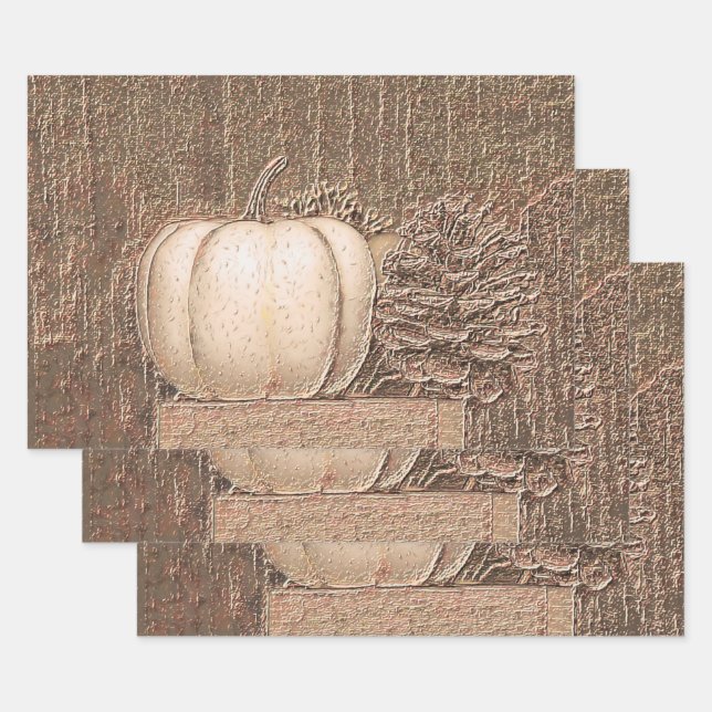 Pumpkin White Gold Metallic Elegante Fall Decoupag Geschenkpapier Set (Set)