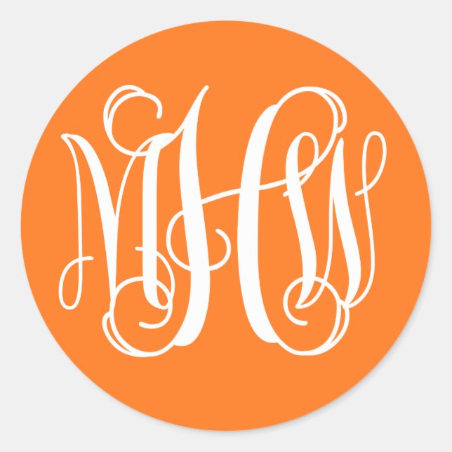 Pumpkin White Preppy Vine Script Monogram DIG BG Runder Aufkleber (Vorderseite)
