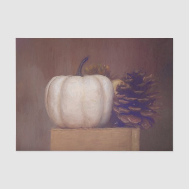 Pumpkin White Rustic Country bemalt Herbst Kunst Seidenpapier (Vorderseite)