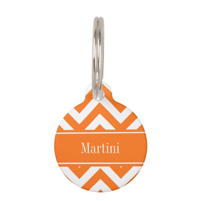 Pumpkin White Zickzack, Pumpkin Name Monogram Haustiermarke (Vorderseite)