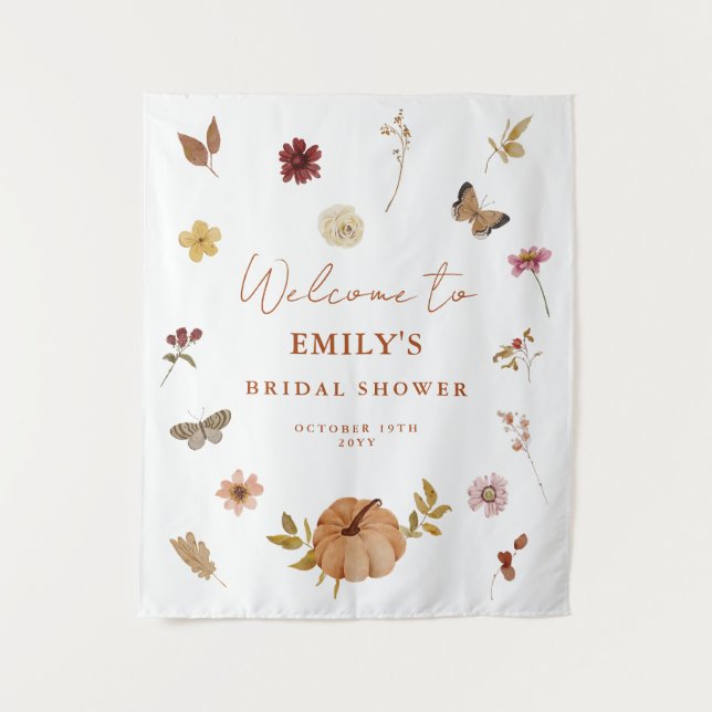 Pumpkin Wildblume Boho Brautparty Begrüßungszeiche Wandteppich (Vorderseite)