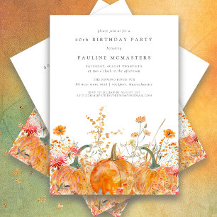 Pumpkin Wildblume Fall Wasserfarbe 40. Geburtstag Einladung