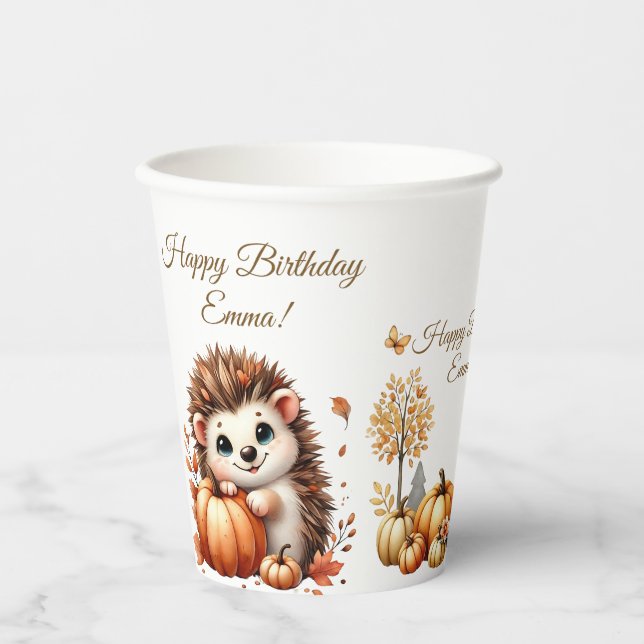 Pumpkin Wildblume Fall Wasserfarbe Geburtstag Pappbecher (Vorderseite)